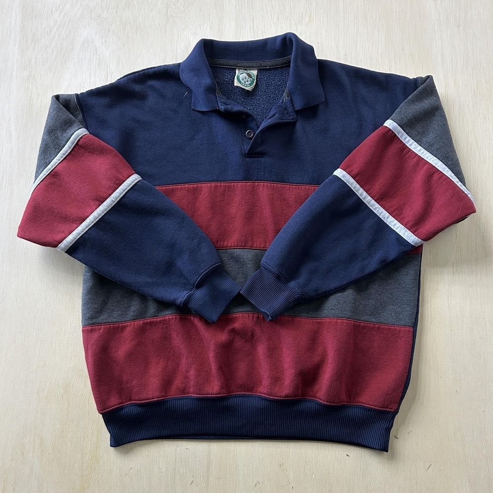 Vintage Appalachian Trail Sweatshirt Mens Large Blue Fleece Collared Colorblock